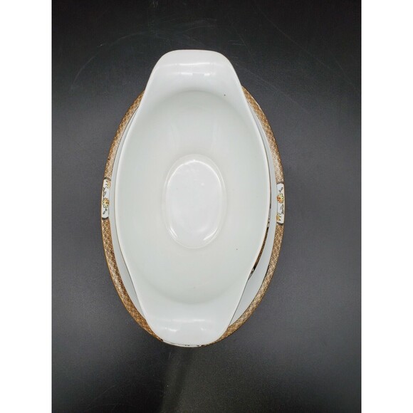 Noritake Gravy Boat Under Plate Japan Geometric Band Florals with Gold 1918 - Picture 6 of 12